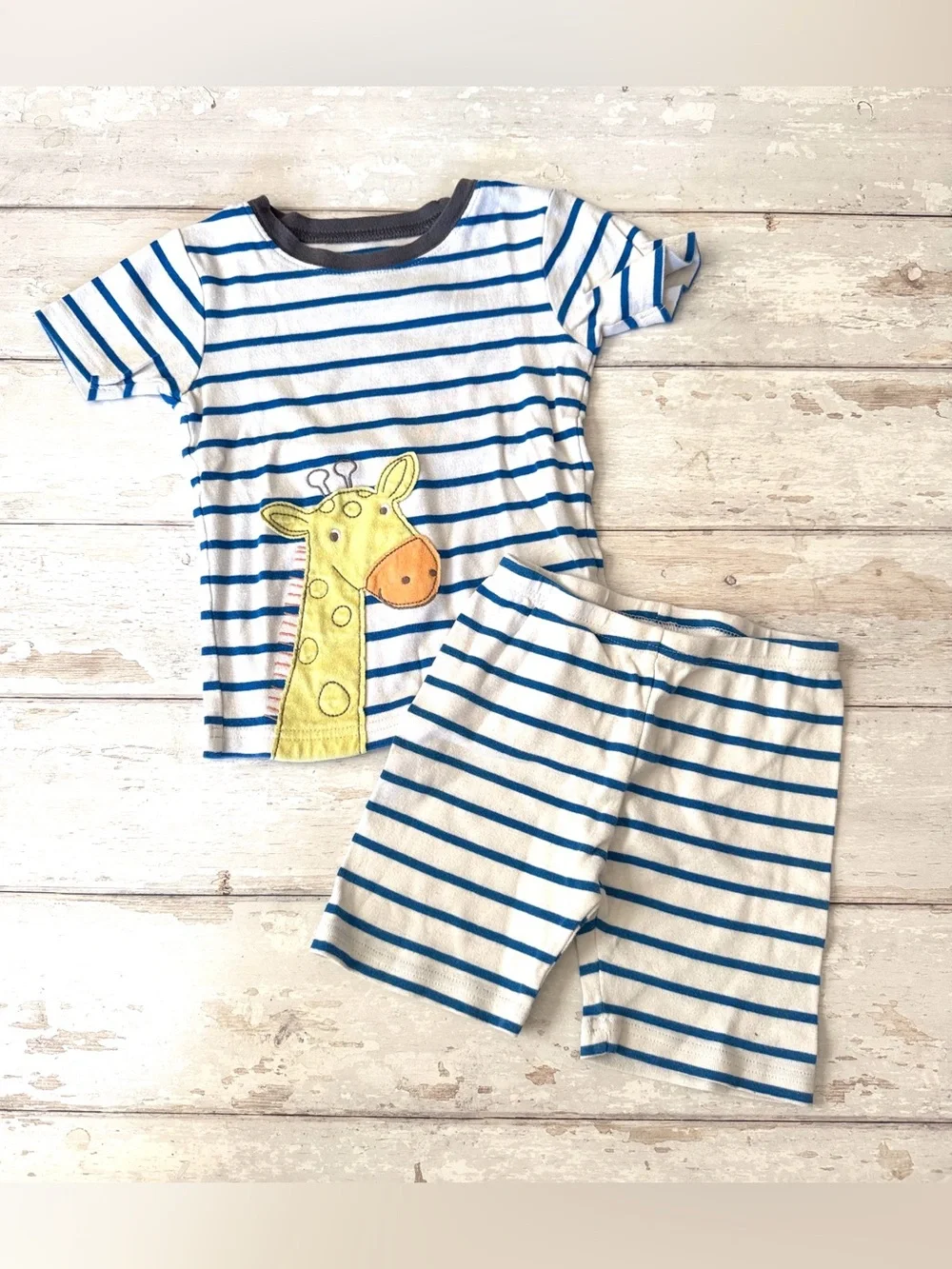 Carters 5T Boys Summer Pjs Set Blue White Stripes Giraffe Design Kids Size 5
